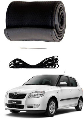 AYW Hand Stiched Steering Cover For Skoda Fabia(Grey, Black, Leather)