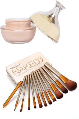

Miss Boss nk naked golden brushes (pack of 12) and Glam matki poreless oil free foundation 50 gm combo(Set of 2)