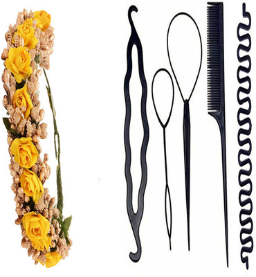 

S R Enterprises hair yellow flower gajra styling diy kit pack of 5pcs(Set of 5)
