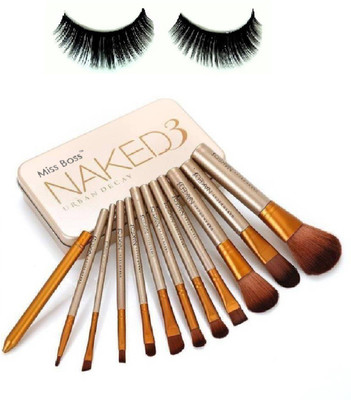 

Miss Boss nk naked golden brushes (pack of 12) and 1 pair of false black color eyelash(Set of 2)