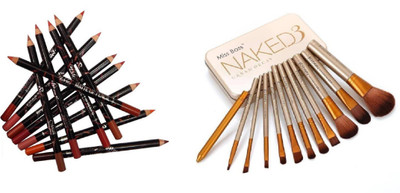 

Miss Boss naked golden brushes (pack of 12) and mn perfect softmatte lipliner (pack of 12) combo(Set of 2)