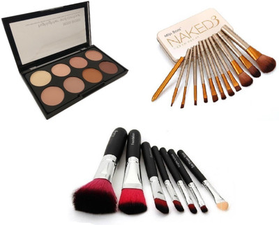 

Miss Boss naked golden brushes (pack of 12) and kb concealer kit + hk black makeup brushes (pack of 7) combo(Set of 3)