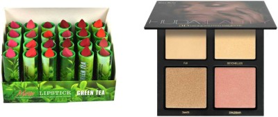 

Miss Boss Huda 3D highlighter palette and pack of 24 green tea lipstick combo(Set of 2)