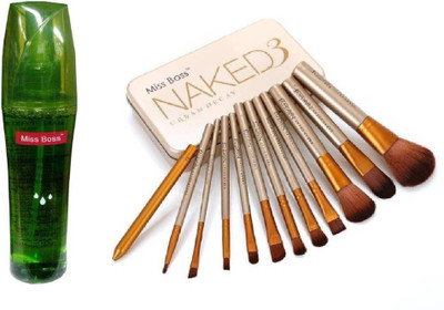 

Miss Boss naked golden brushes (pack of 12) and kb Aloe Veera Make Up Fixing Spray Primer - 160 ml combo(Set of 2)