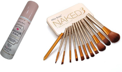 

Miss Boss naked golden brushes (pack of 12) and kb hangover 3 in 1 replinishing primer 120 ml combo(Set of 2)