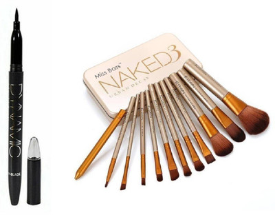 

Miss Boss nk naked golden brushes (pack of 12) and dynamic black eyeliner combo(Set of 2)
