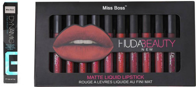 

Miss Boss Huda 12 pcs matte longlasting lipstick tray and dynamic black eyeliner combo(Set of 2)