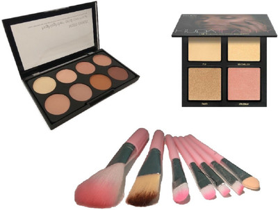 

Miss Boss Huda 3D highlighter palette and kb concealer kit + hk pink brushes (pack of 7) combocombo(Set of 3)