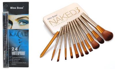 

Miss Boss naked golden brushes (pack of 12) and Glam waterproof & long lasting kajal combo(Set of 2)
