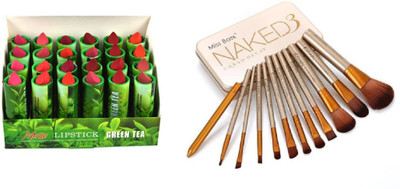 

Miss Boss naked golden brushes (pack of 12) and green tea lipstick (pack of 24) combo(Set of 2)