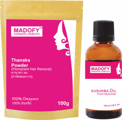 

MADOFY Grade A natural pure thanaka powder 100gm kusumba oil 100ml for blemishes hair removal(Set of 1)