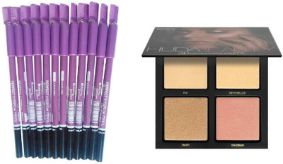 

Miss Boss Huda 3D highlighter palette and mn perfect eyebrow pencils (pack of 12) combo(Set of 2)