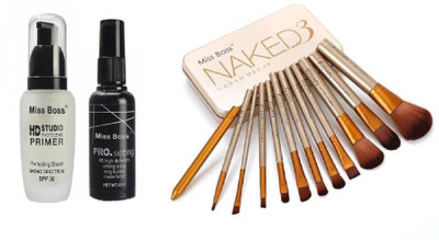 

Miss Boss naked golden brushes (pack of 12) and kb HD STUDIO PROFESSIONAL PREP+SET MAKEUP COMBO (1 PRIMER 1 FIXER) (Set of 2) Primer - 100 ml combo(Set of 2)