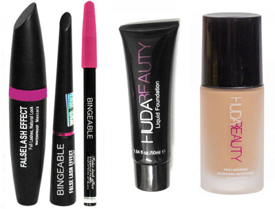

Bingeable Black Mascara with Huda Liquid Eyeliner & Huda Eyebrow Pencil (3in1) and Huda Matte Foundation and Huda Fair Primer (All Skin Type)(Set of 3)
