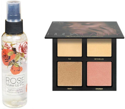 

Miss Boss Huda 3D highlighter palette and kb rose makeup moisturizing primer fixer combo(Set of 2)