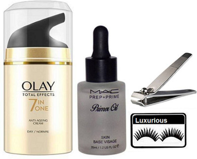 

Luxurious Eyelashes & Anti Ageing Day Cream & Prep+Prime Primer Oil With Nail Cutter(Set of 4)