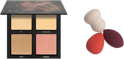 

Miss Boss Huda 3D highlighter palette and pack of 3 blender sponge puff combo(Set of 2)