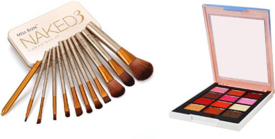 

Miss Boss nk naked golden brushes (pack of 12) and Glam color school eyeshadow 12gm combo(Set of 2)