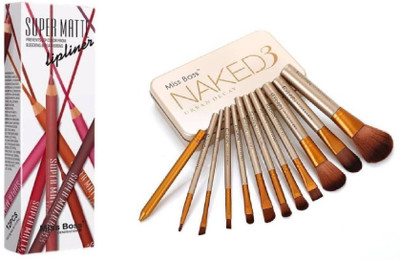 

Miss Boss naked golden brushes (pack of 12) and mn perfect supermatte lipliner (pack of 12) combo(Set of 2)