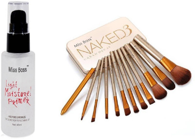 

Miss Boss naked golden brushes (pack of 12) and kb matte Long lasting Primer- 45 ml combo(Set of 2)