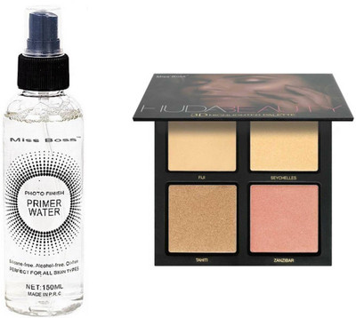 

Miss Boss Huda 3D highlighter palette and kb photofinish makeup primer fixer 150ml combo(Set of 2)