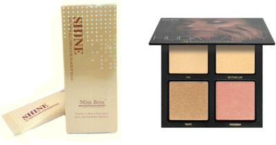 

Miss Boss Huda 3D highlighter palette and glam shine Oil Free Illuminator Base Highlighter combo(Set of 2)