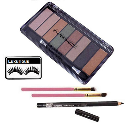 

luxurious Eyelashes & 8 Shades Eye shadow Palette With Makeup Brush 2 & Pencil Kajal(Set of 5)