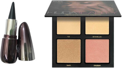 

Miss Boss Huda 3D highlighter palette and glam Natural Kajal Pack of 1-SGP 3 g combo(Set of 2)