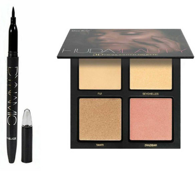 

Miss Boss Huda 3D highlighter palette and dynamic long lasting waterproof black eyeliner combo(Set of 2)