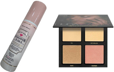 

Miss Boss Huda 3D highlighter palette and kb hangover 3 in 1 makeup primer fixer 120ml combo(Set of 2)