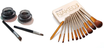 

Miss Boss nk naked golden brushes (pack of 12) and makeup gel eyeliner (6.0 gm) with brushes (pack of 2) combo(Set of 2)