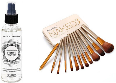 

Miss Boss naked golden brushes (pack of 12) and kb Photo Finish Primer Water Primer - 150 ml(Set of 2)