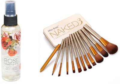 

Miss Boss naked golden brushes (pack of 12) and kb Rose Long lasting moisturizing Primer combo(Set of 2)