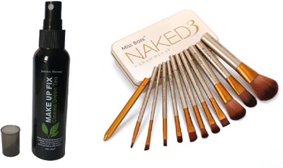 

Miss Boss naked golden brushes (pack of 12) and kb Cinema Green Tea Makeup Fixer Primer - 80 ml combo(Set of 2)
