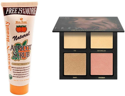 

Miss Boss Huda 3D highlighter palette and natural apricot scurb 212gm combo(Set of 2)