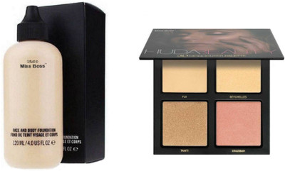 

Miss Boss Huda 3D highlighter palette and Studio Perfect Finish Face & Body Foundation 120ml combo(Set of 2)