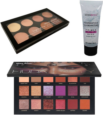 

Miss Boss Hudaa Foundation illuminating Primer - 40 ml and kb concealer kit + huda desert dusk palette combo(Set of 3)