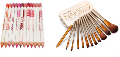 

Miss Boss naked golden brushes (pack of 12) and mn perfect truelips lipliner (pack of 12) combo(Set of 2)