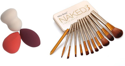 

Miss Boss nk naked golden brushes (pack of 12) and blender sponge puff (pack of 3) combo(Set of 2)
