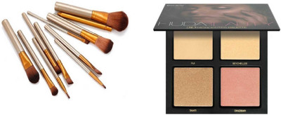 

Miss Boss Huda 3D highlighter palette and nk naked makeup golden brushes (pack of 12) combo(Set of 2)