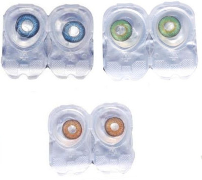 

Drr teleservices Color contact Zero power monthly lense 3pair Monthly Contact Lens(0, Dark blue, Green, Honey, Pack of 3)