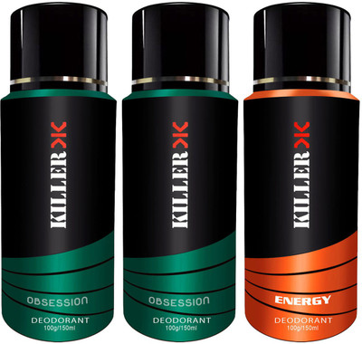 

Killer Obsession , Obession and Energy Deodorant 150ML Each (Pack of 3) For Men and Women Deodorant Spray - For Men & Women (450 ml, Pack of 3) Body Spray - For Men & Women(150 ml, Pack of 3)