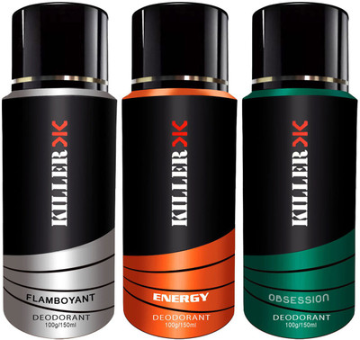 

Killer Energy, Flamboyant and Obsession Deodorant 150ML Each (Pack of 3) For Men and Women Deodorant Spray Body Spray - For Men & Women(150 ml, Pack of 3)