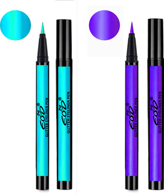 EOD Shimmer Long Lasting Liquid Eyeliner Pencils Set of 2 for Waterproof Makeup 2 ml(Green, Purple)