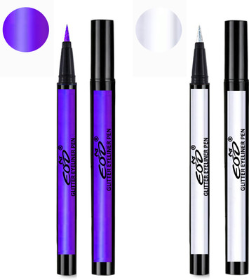 EOD Shimmer Long Lasting Liquid Eyeliner Pencils Set of 2 for Waterproof Makeup 2 ml(Purple, Silver)