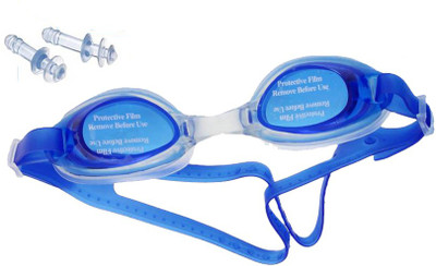L'AVENIR Anti Fog, UV Protected Silicon Strap Swimming Goggles with Ear Plugs Swimming Goggles(Blue)