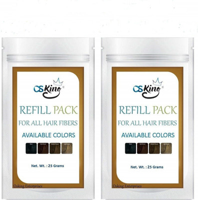 Osking Hair Building Fibers Refill Pack Hair Concealer For All Fibres Pack of 2 (25 gm) Natural Black(50 ml)