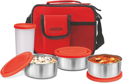 MILTON Meal Combi 3 Lunch Pack with 3 Stainless Steel Containers & 1 Tumbler 3 Containers Lunch Box(400 ml)