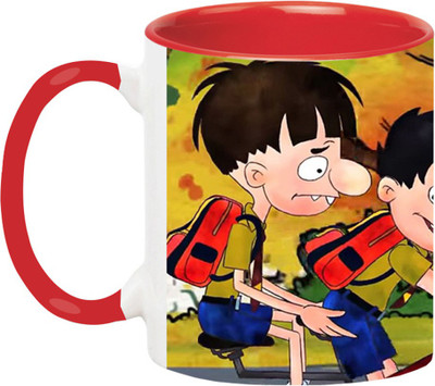 ARTBUG Bandbudh And Budbak Cartoon -2213-Red Ceramic Coffee Mug(350 ml)