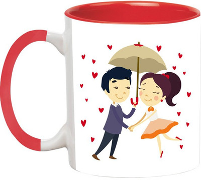 ARTBUG Couple in Rain -1680-Red Ceramic Coffee Mug(350 ml)